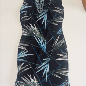 White House Black Market Black and Blue Patterned Top